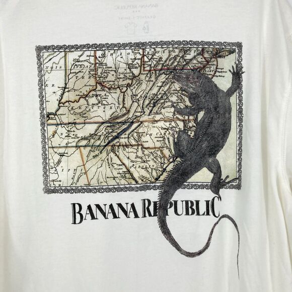 Banana Republic Safari Pocket Tee Mens XL Iguana Map White Logo Lizard Reptile - Picture 3 of 13